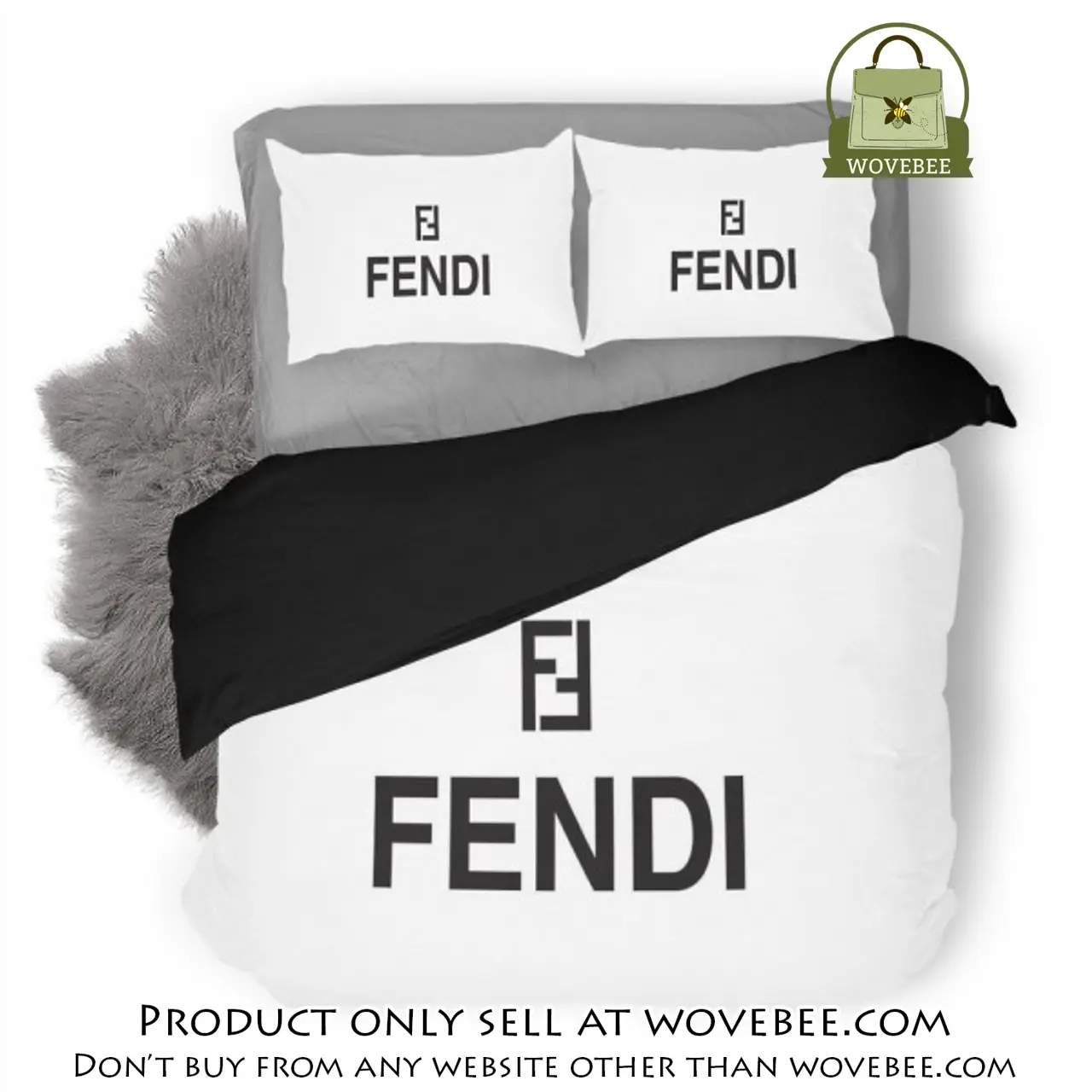 Fendi white luxury logo fashion brand premium bedding set home decor wvb4823016
